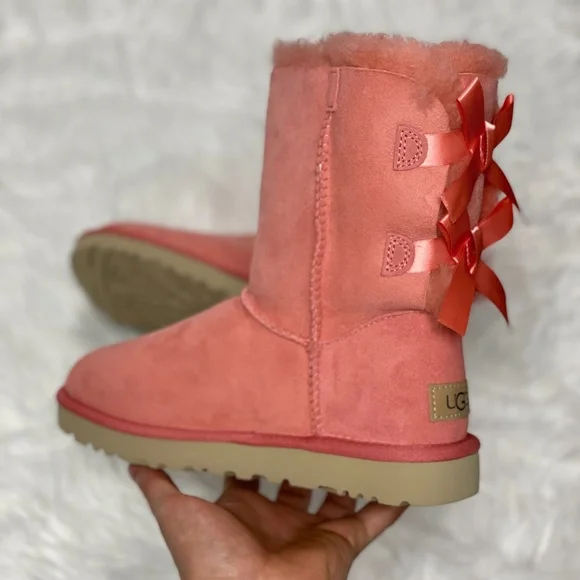 UGG Bailey Bow II Womens Mid-Calf Suede Winter Boots Pink 1016225 PBSM NEW Sz 7 - Picture 2 of 11